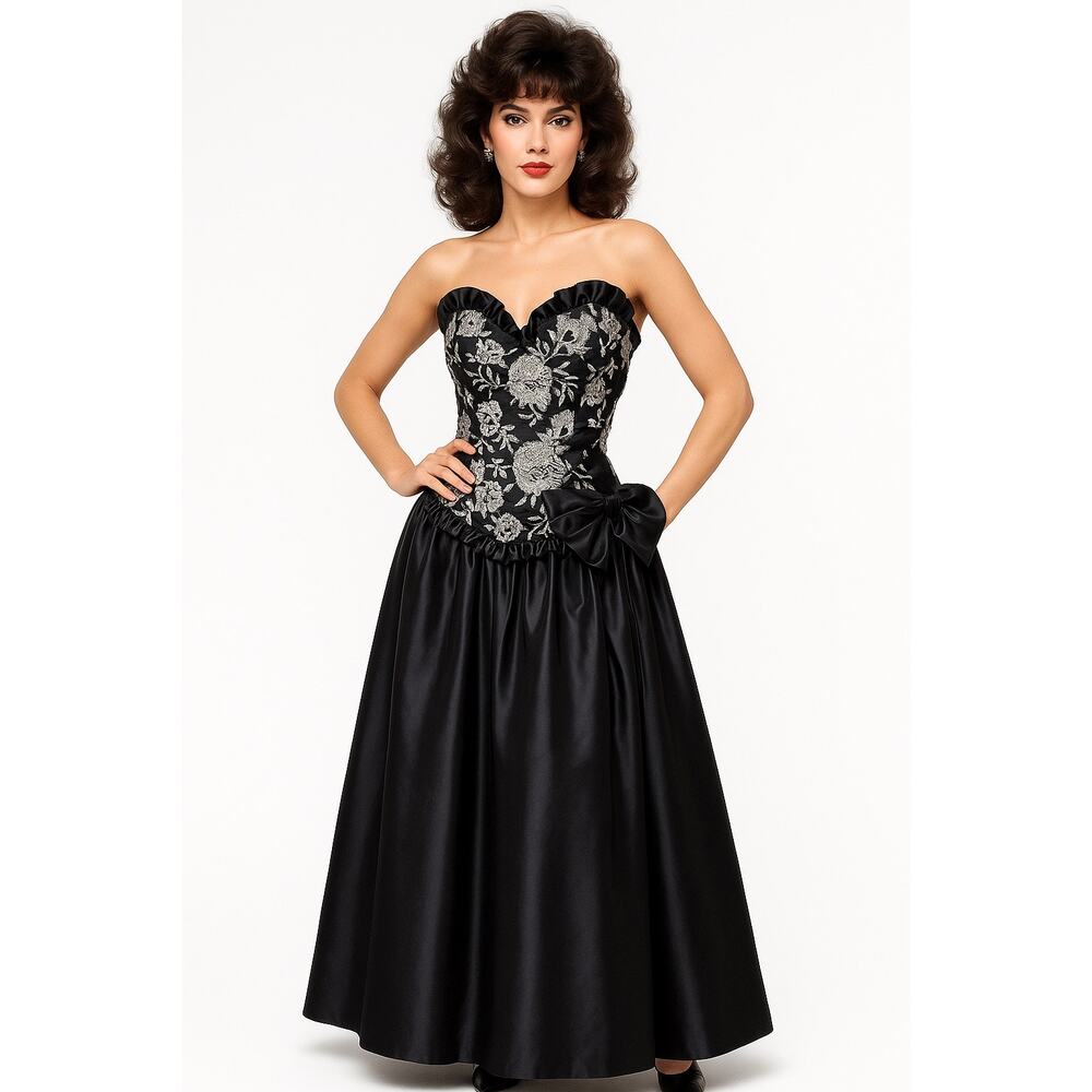 American Vintage Black Strapless Maxi Dress with Silver Floral Bodice